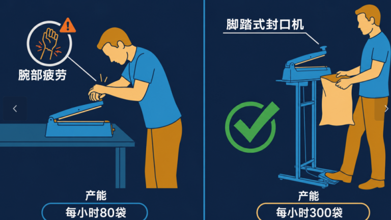 落地式脚踏热封口机对比手动脉冲封口机，优势体现在哪里？