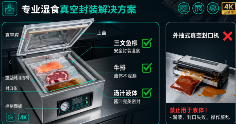 适合鲜肉、海鲜及含水食材,该选用哪款真空封口机?
